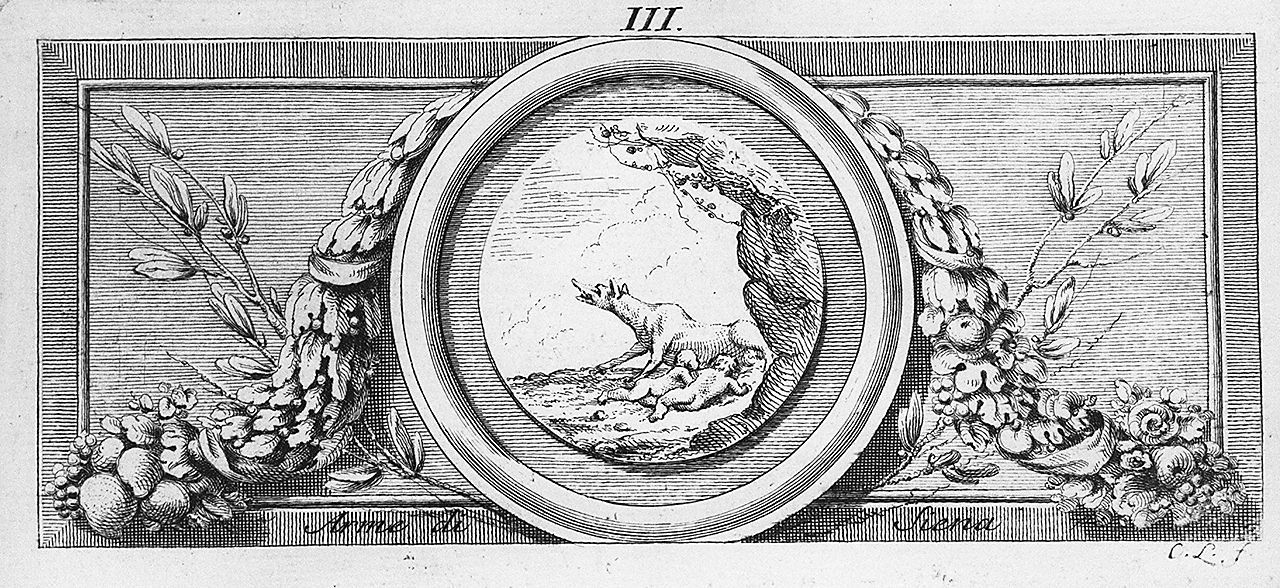 emblema della citta' di Siena entro una cornice con festone vegetale (stampa, elemento d'insieme) di Lasinio Carlo (sec. XVIII)