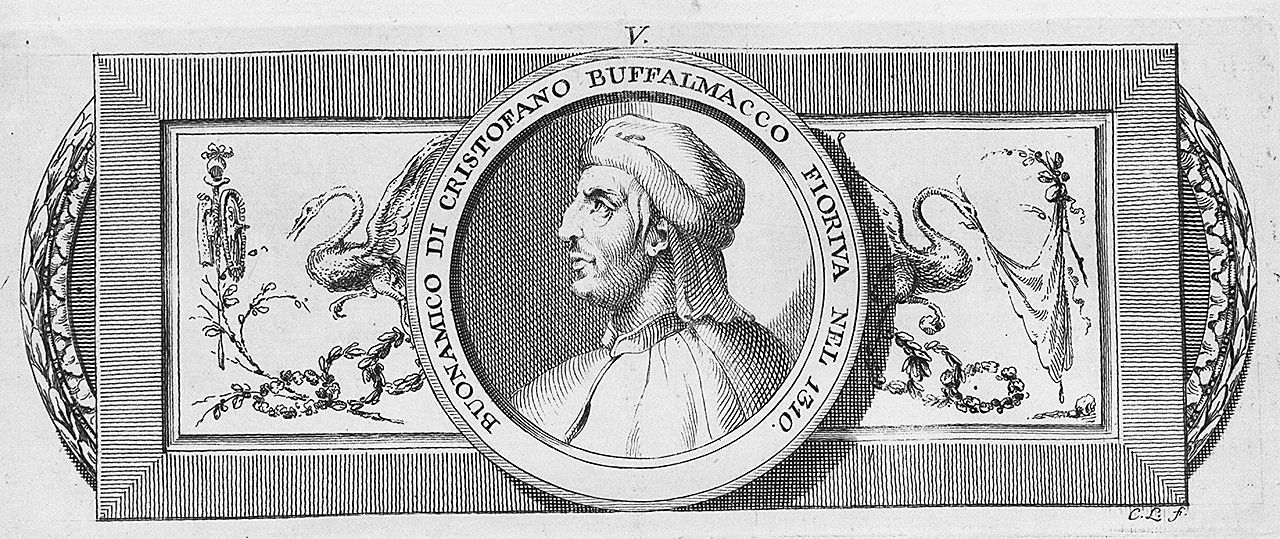 ritratto di Buonamico Buffalmacco (stampa, elemento d'insieme) di Lasinio Carlo (sec. XVIII)