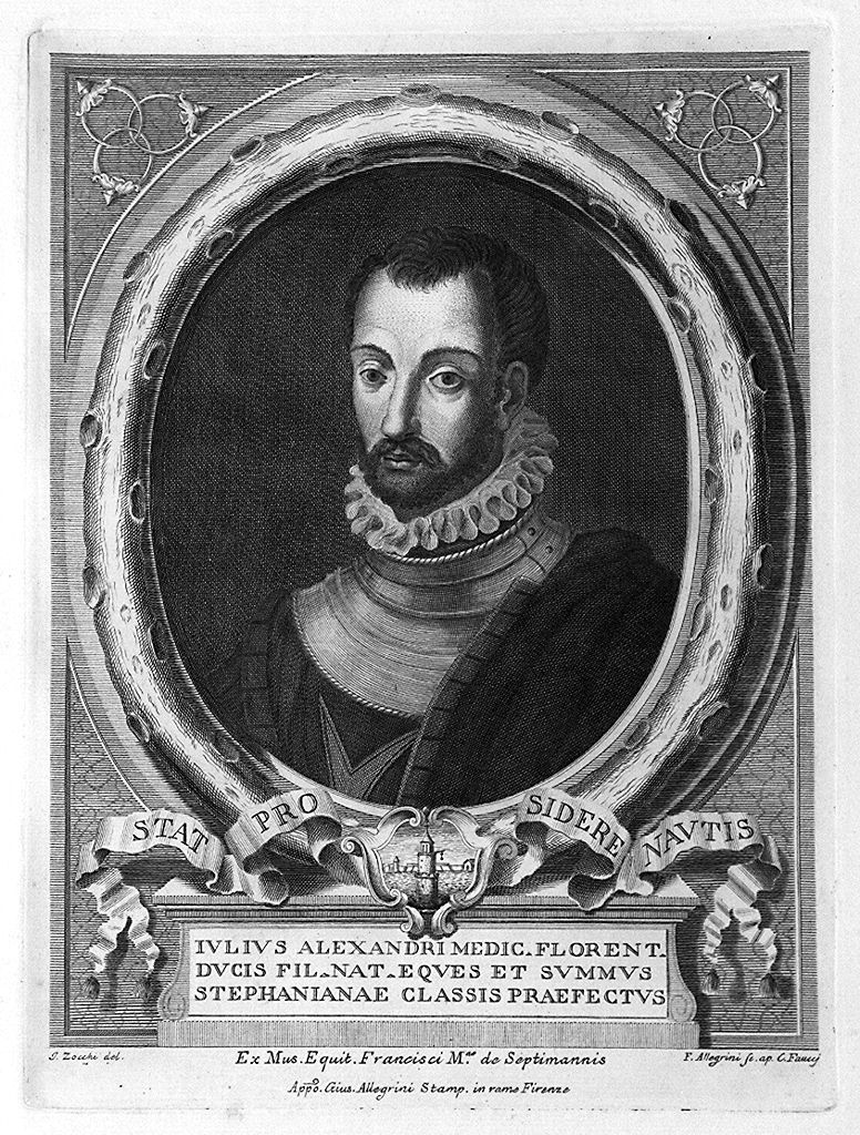 ritratto di Giulio di AlesSandro dè Medici (stampa, elemento d'insieme) di Allegrini Francesco, Zocchi Giuseppe (sec. XVIII)