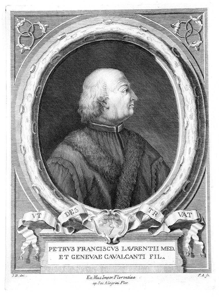 ritratto di Pier Francesco di Lorenzo dè Medici detto il Vecchio (stampa, elemento d'insieme) di Allegrini Francesco, Zocchi Giuseppe (sec. XVIII)