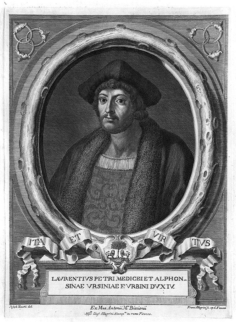 ritratto di Lorenzo dè Medici duca di Urbino (stampa, elemento d'insieme) di Allegrini Francesco, Zocchi Giuseppe (sec. XVIII)