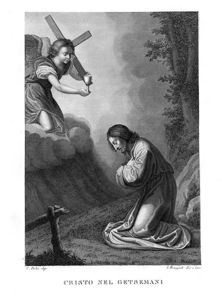 orazione di Cristo nell'orto di Getsemani (stampa, elemento d'insieme) - ambito italiano (sec. XIX)