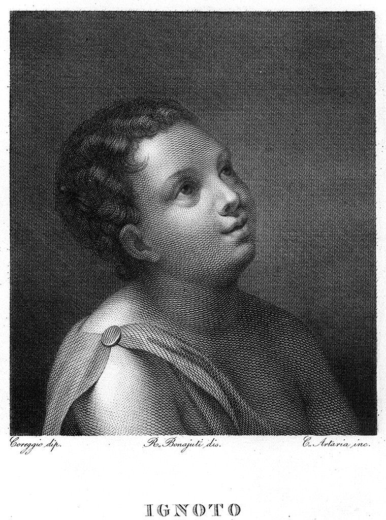 testa di bambino (stampa, elemento d'insieme) di Allegri Antonio detto Correggio (maniera) (sec. XIX)