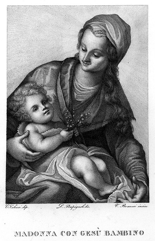 Madonna con Bambino (stampa, elemento d'insieme) di Benucci Vincenzo (sec. XIX)