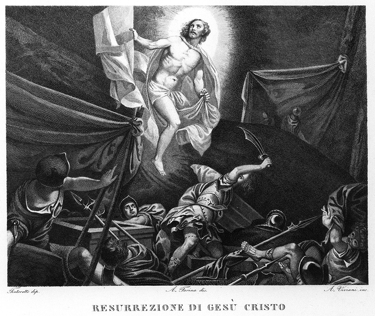resurrezione di Cristo (stampa, elemento d'insieme) di Viviani Antonio, Farina Achille (sec. XIX)
