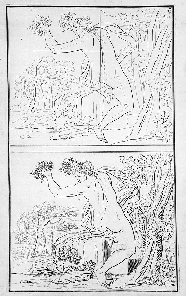 figura femminile nuda con mazzi di fiori (stampa, elemento d'insieme) di Preissler Johann Daniel (sec. XVIII)