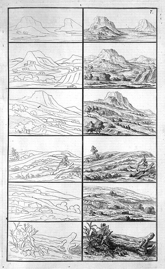 paesaggi rupestri (stampa, elemento d'insieme) di Preissler Johann Daniel (sec. XVIII)