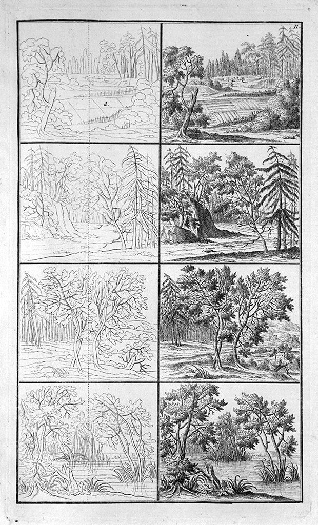 paesaggi con alberi (stampa, elemento d'insieme) di Preissler Johann Daniel (sec. XVIII)