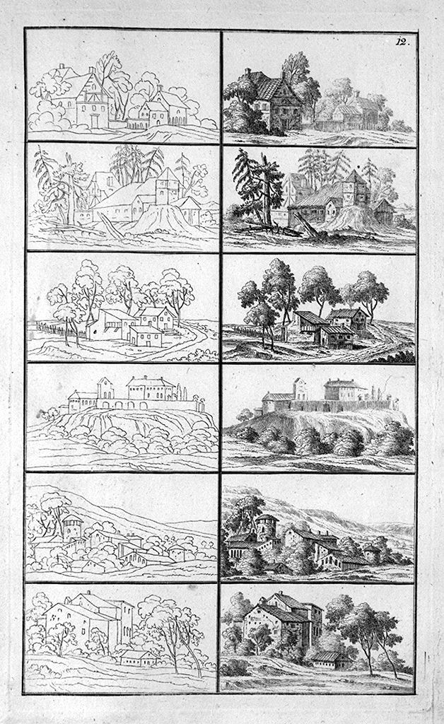 paesaggi con villaggi (stampa, elemento d'insieme) di Preissler Johann Daniel (sec. XVIII)