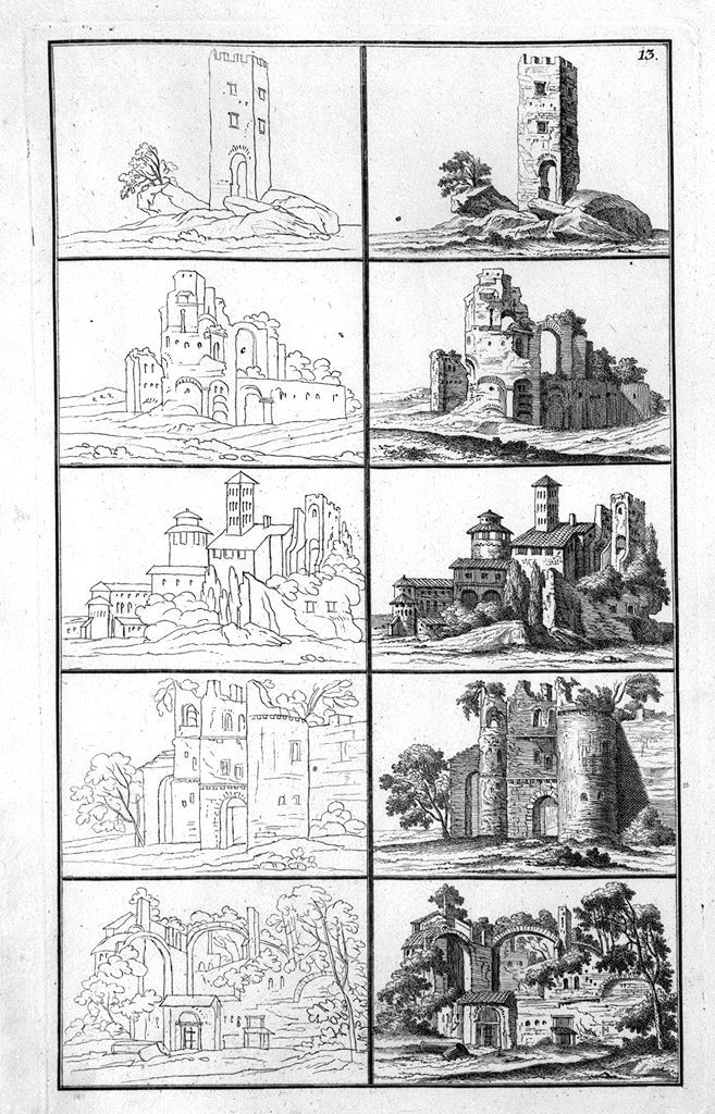 paesaggi con rovine (stampa, elemento d'insieme) di Preissler Johann Daniel (sec. XVIII)