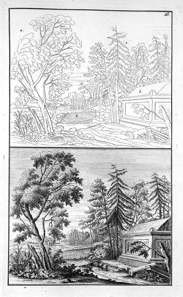 paesaggio con urna funeraria (stampa, elemento d'insieme) di Preissler Johann Daniel (sec. XVIII, sec. XVIII)