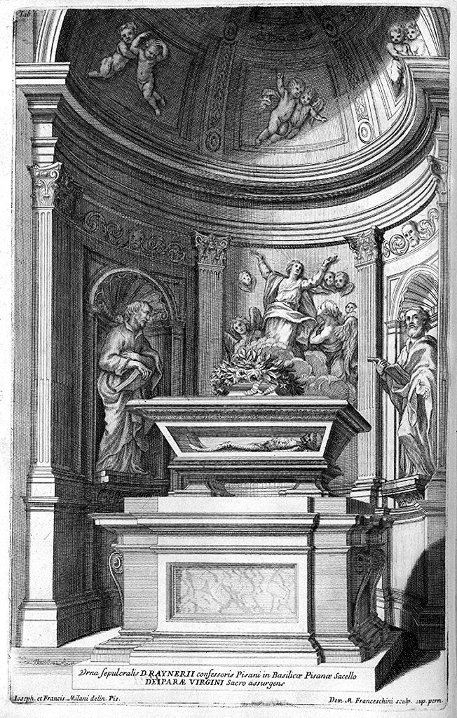 cappella con urna di San Ranieri (stampa, elemento d'insieme) di Franceschini Domenico Mariano, Melani Giuseppe, Melani Francesco (sec. XVIII)