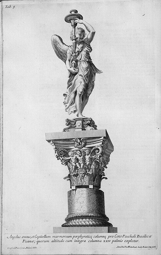 angelo portacandelabro (stampa, elemento d'insieme) di Westerhout Arnold van, Melani Giuseppe (sec. XVIII)