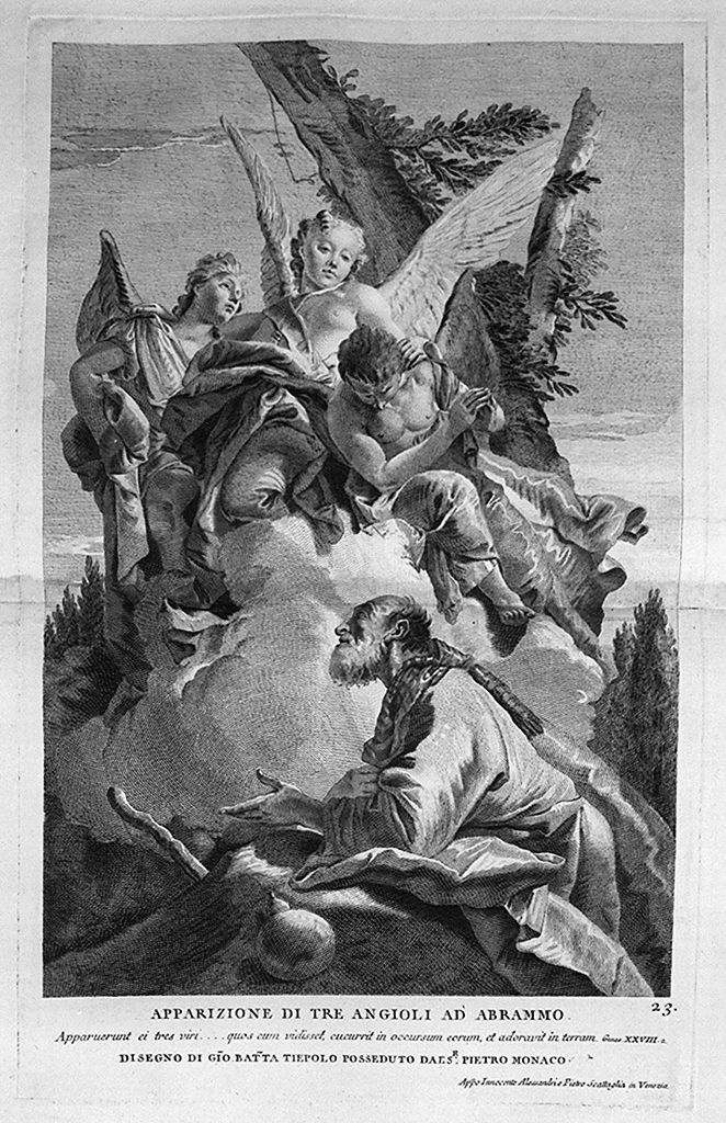 Abramo e i tre angeli (stampa, elemento d'insieme) di Monaco Pietro (sec. XVIII, sec. XVIII, sec. XVIII)