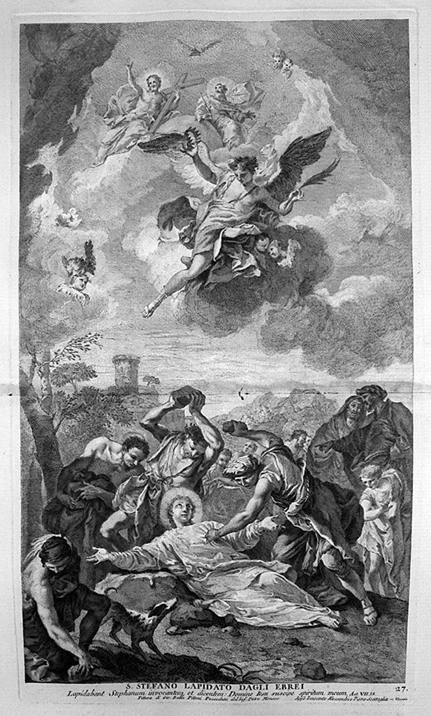 lapidazione di Santo Stefano (stampa, elemento d'insieme) di Monaco Pietro (sec. XVIII, sec. XVIII, sec. XVIII)
