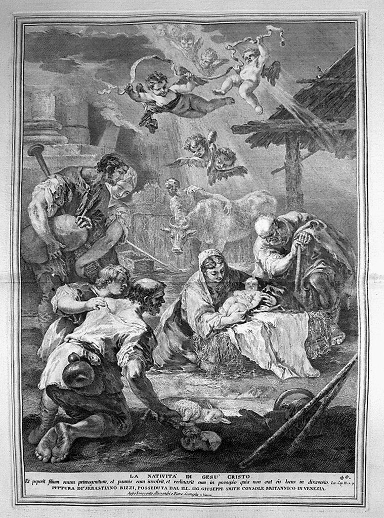 natività di Gesù (stampa, elemento d'insieme) di Monaco Pietro (sec. XVIII, sec. XVIII, sec. XVIII)