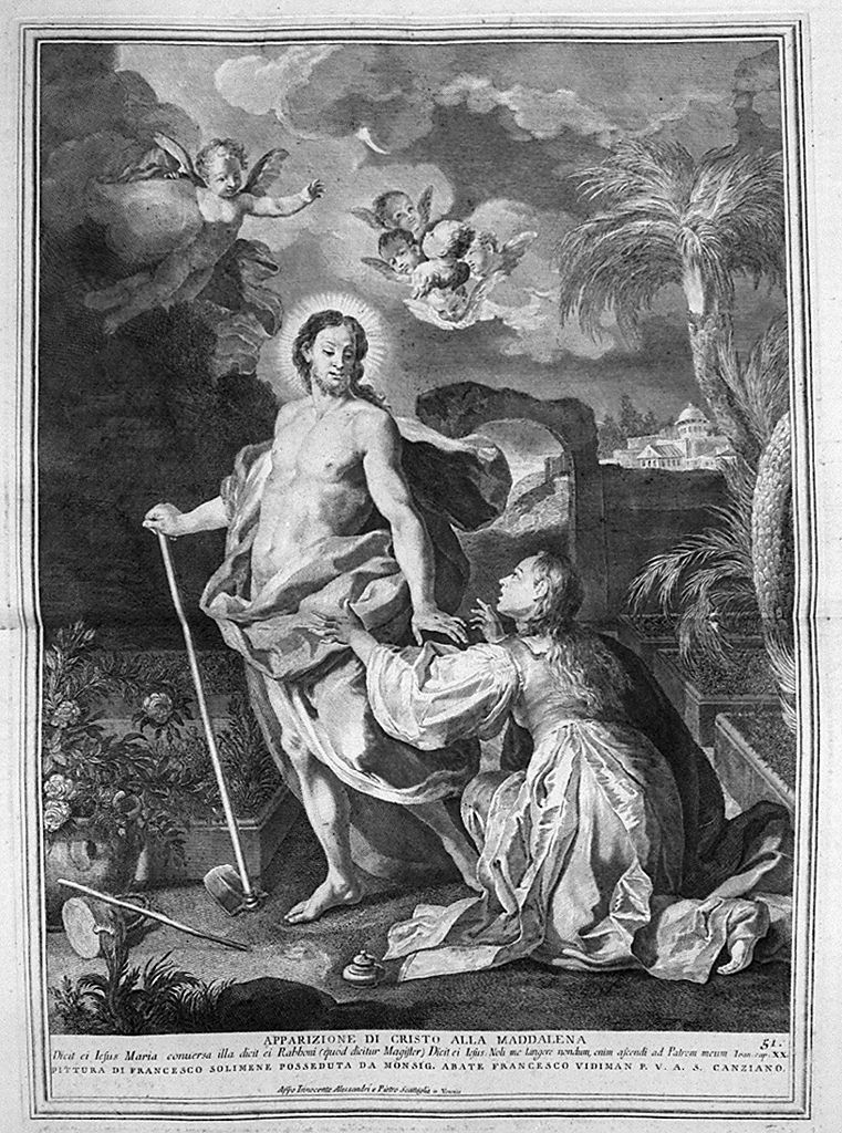 apparizione di Cristo risorto a Santa Maria Maddalena (stampa, elemento d'insieme) di Monaco Pietro (sec. XVIII, sec. XVIII, sec. XVIII)