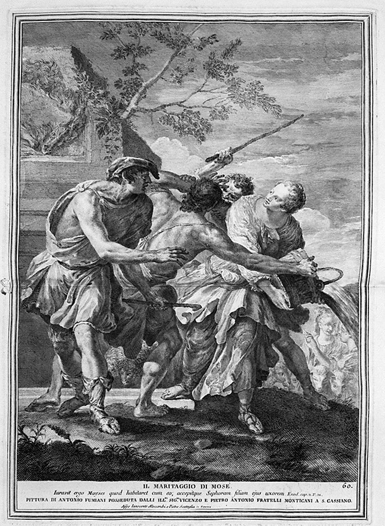 nozze di Mosè e Sephora (stampa, elemento d'insieme) di Monaco Pietro (sec. XVIII, sec. XVIII, sec. XVIII)