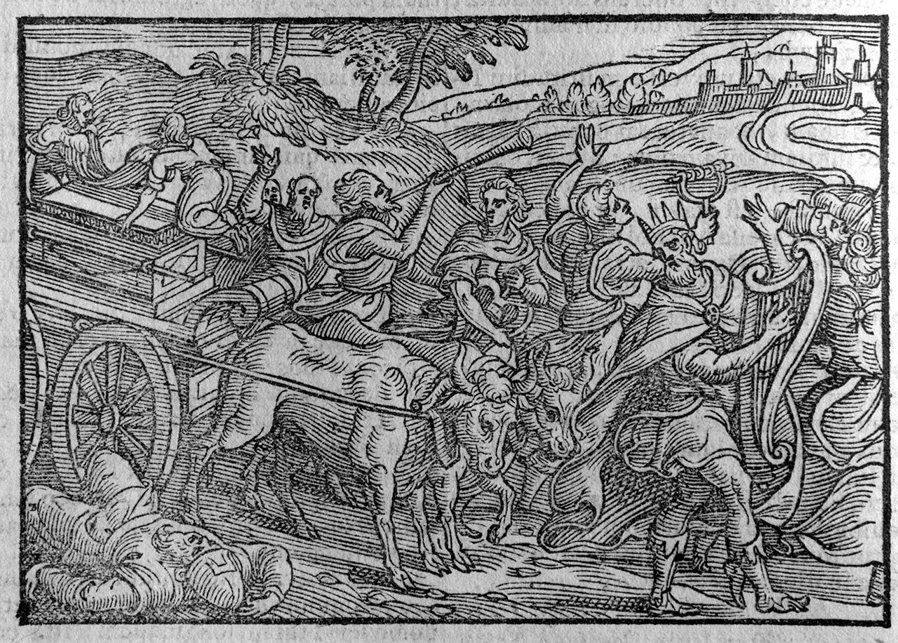 David porta l'arca dell'alleanza a Gerusalemme (stampa, elemento d'insieme) - ambito veneto (ultimo quarto sec. XVI)