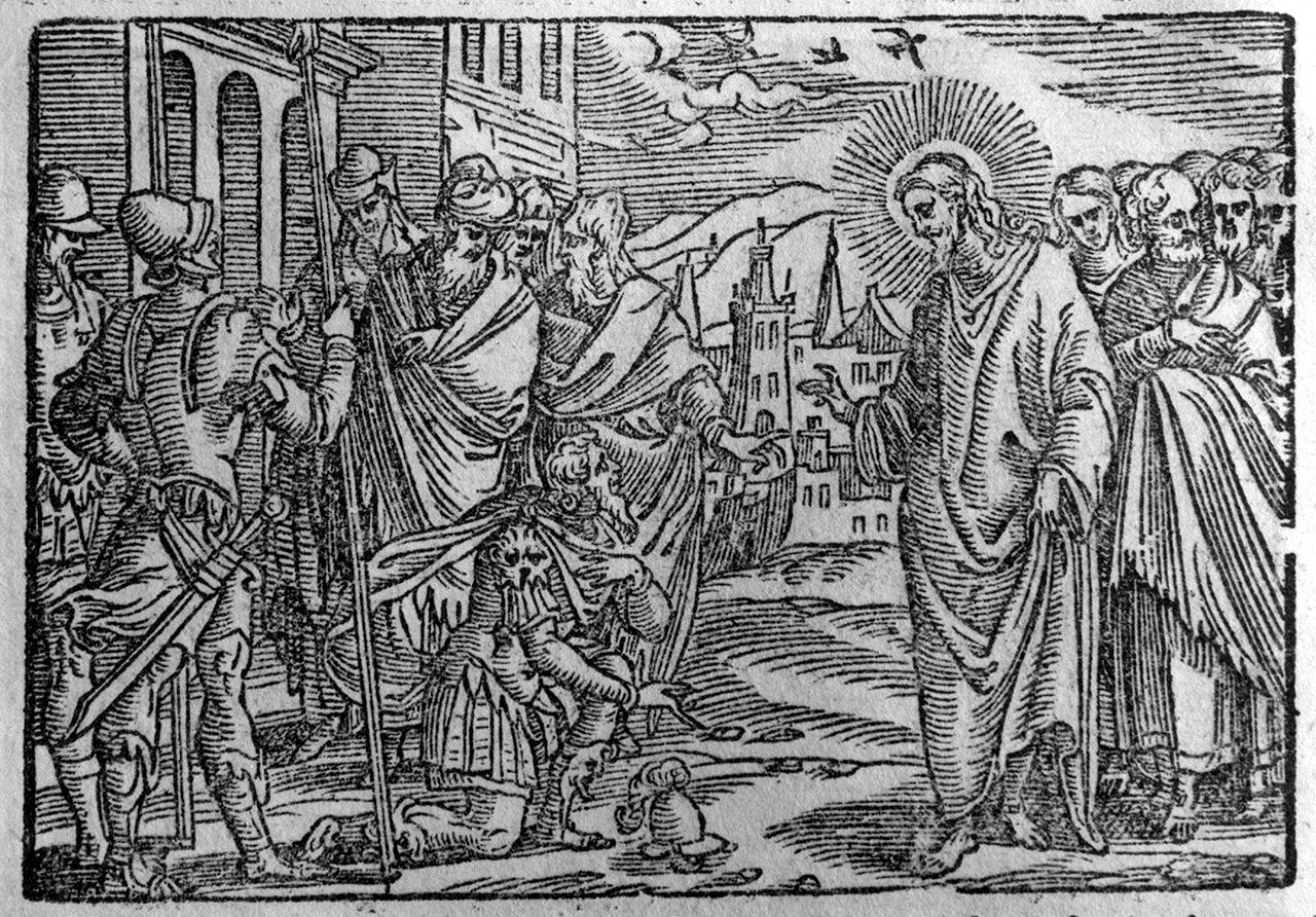 Cristo converte il centurione di Cafarnao (stampa, elemento d'insieme) - ambito veneto (ultimo quarto sec. XVI)