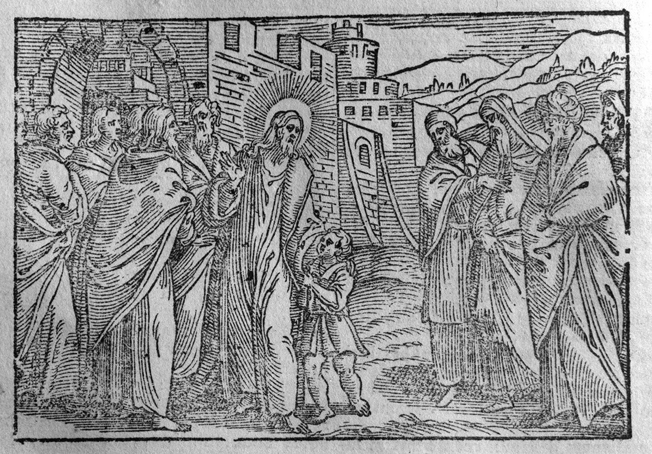 Cristo predica l'umilta' (stampa, elemento d'insieme) - ambito veneto (ultimo quarto sec. XVI)