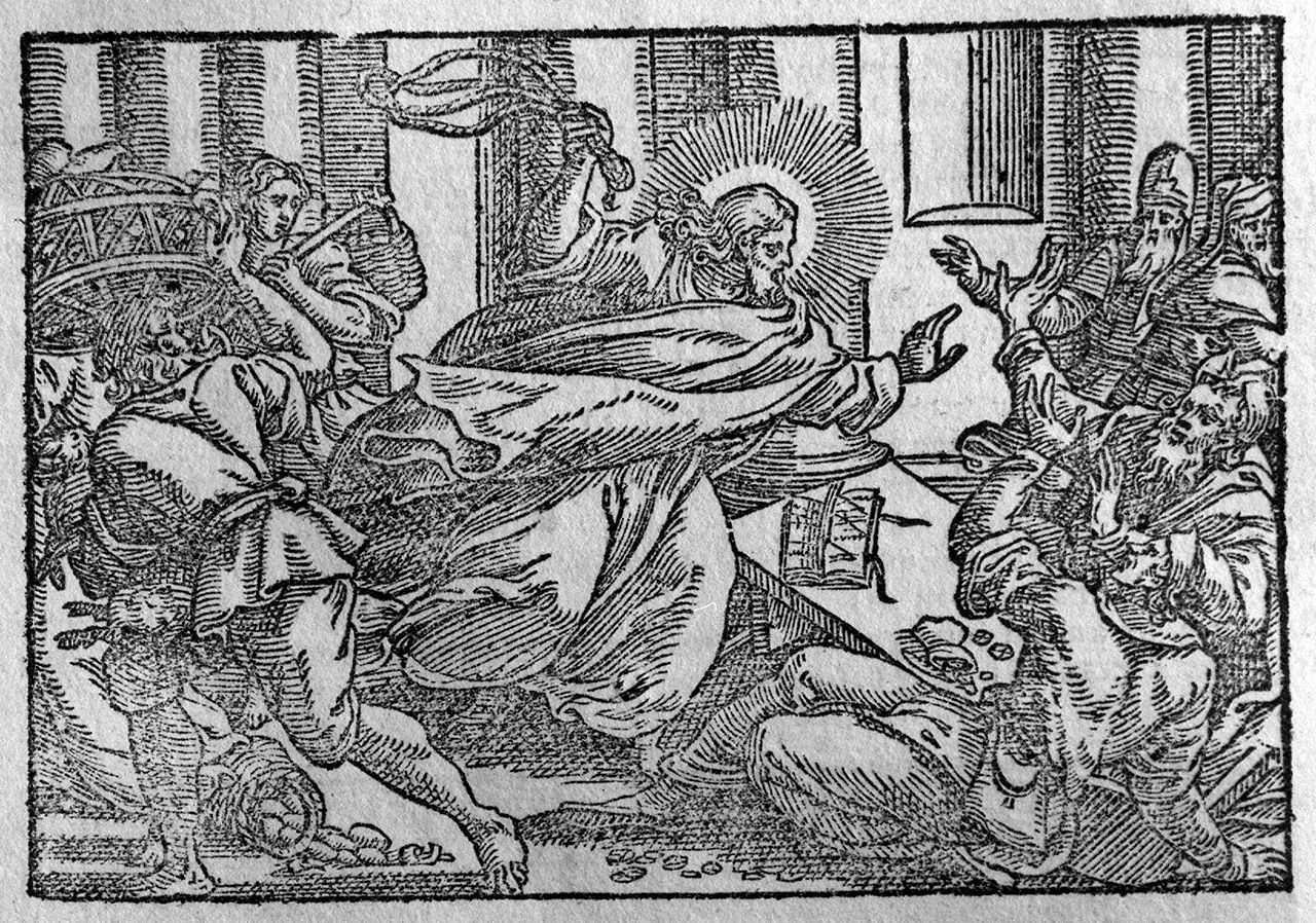 Cristo caccia i mercanti dal tempio (stampa, elemento d'insieme) - ambito veneto (ultimo quarto sec. XVI)