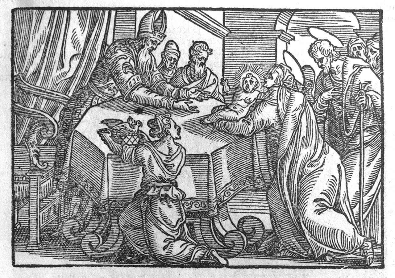 presentazione di Gesu' al tempio (stampa, elemento d'insieme) - ambito veneziano (ultimo quarto sec. XVI)