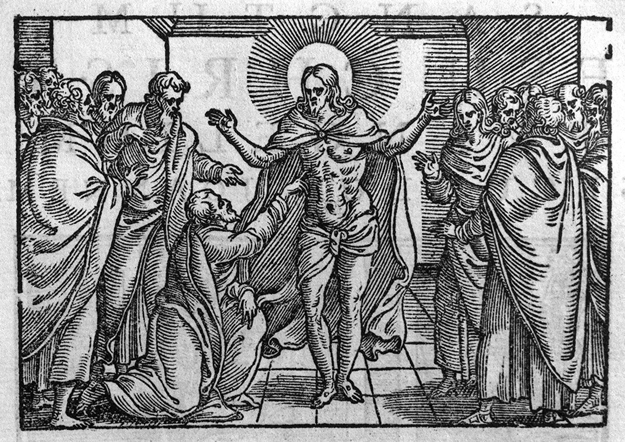 apparizione di Cristo agli apostoli sul monte degli ulivi (stampa, elemento d'insieme) - ambito veneto (ultimo quarto sec. XVI)