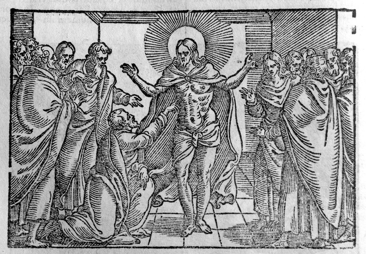 apparizione di Cristo risorto agli apostoli (stampa, elemento d'insieme) - ambito veneto (ultimo quarto sec. XVI)