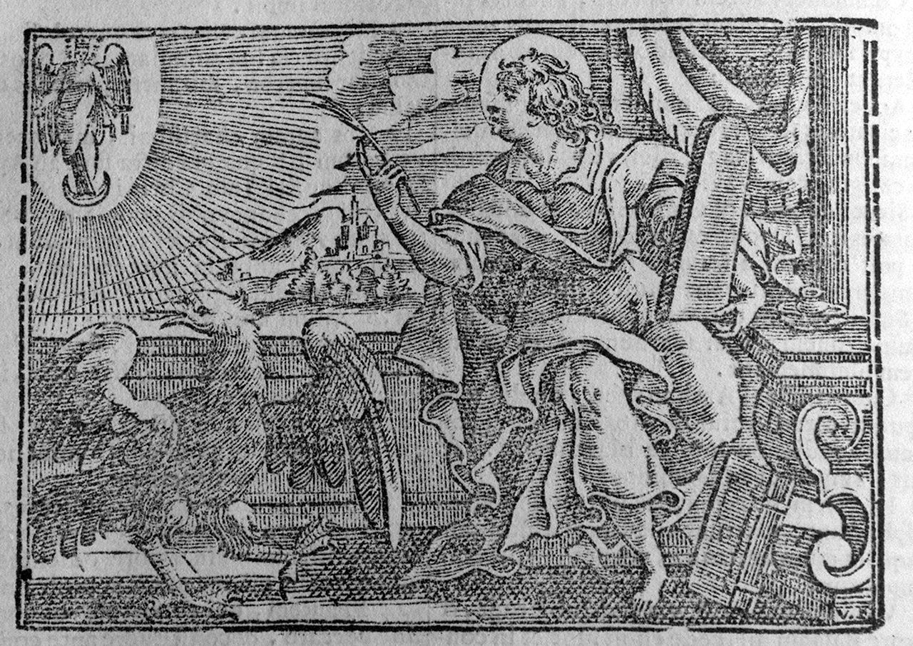 San Giovanni evangelista in Patmos ha la visione dell'Apocalisse (stampa, elemento d'insieme) - ambito veneto (ultimo quarto sec. XVI)
