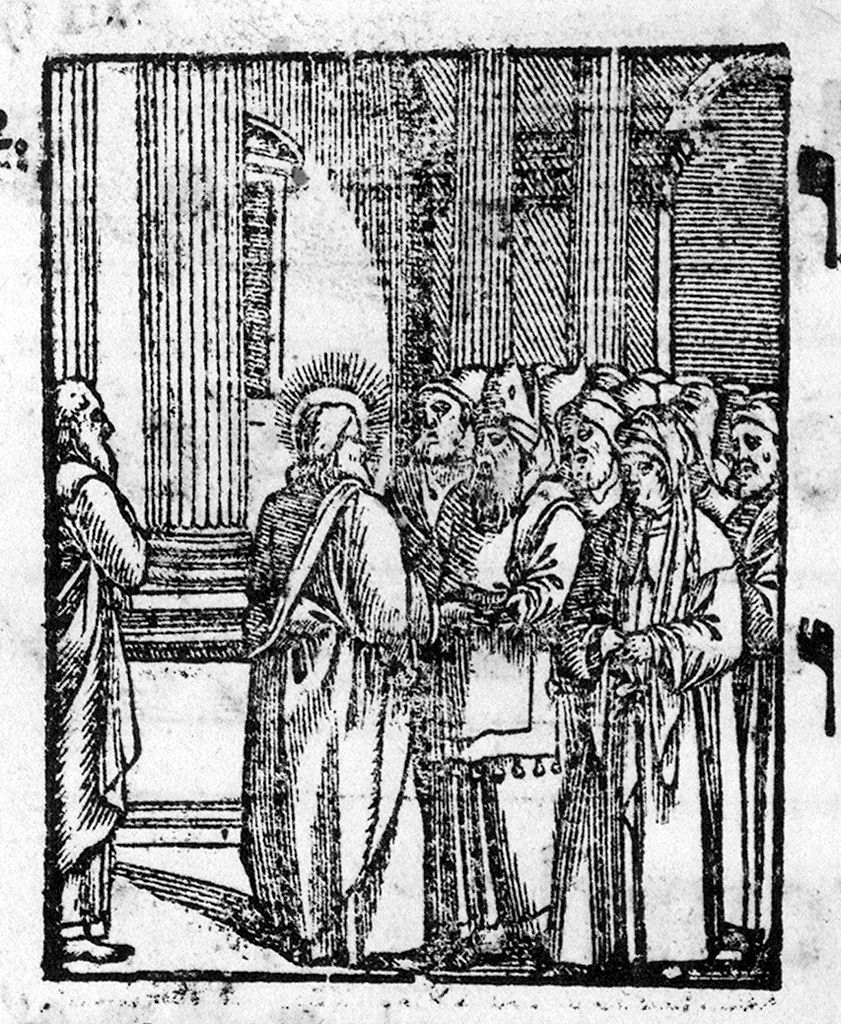 Cristo che predica nel tempio (stampa, elemento d'insieme) - ambito italiano (sec. XVI)