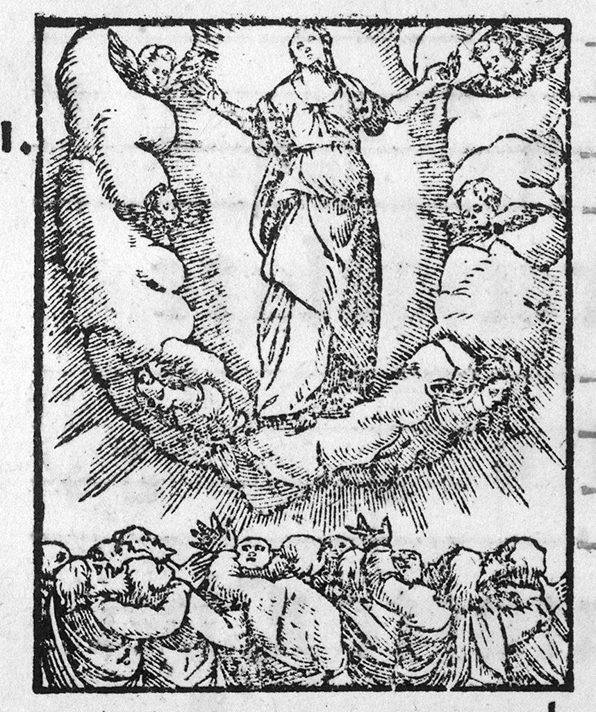 assunzione della Madonna (stampa, elemento d'insieme) - ambito italiano (sec. XVI)