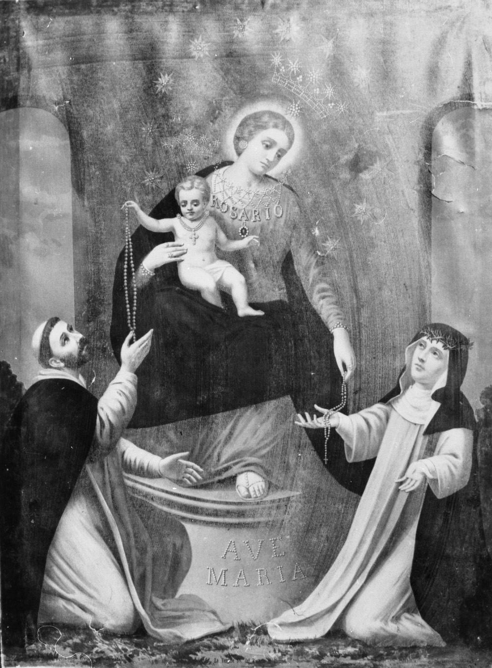 Madonna del Rosario con San Domenico e Santa Caterina da Siena (stampa) - ambito lombardo (prima metà sec. XX)