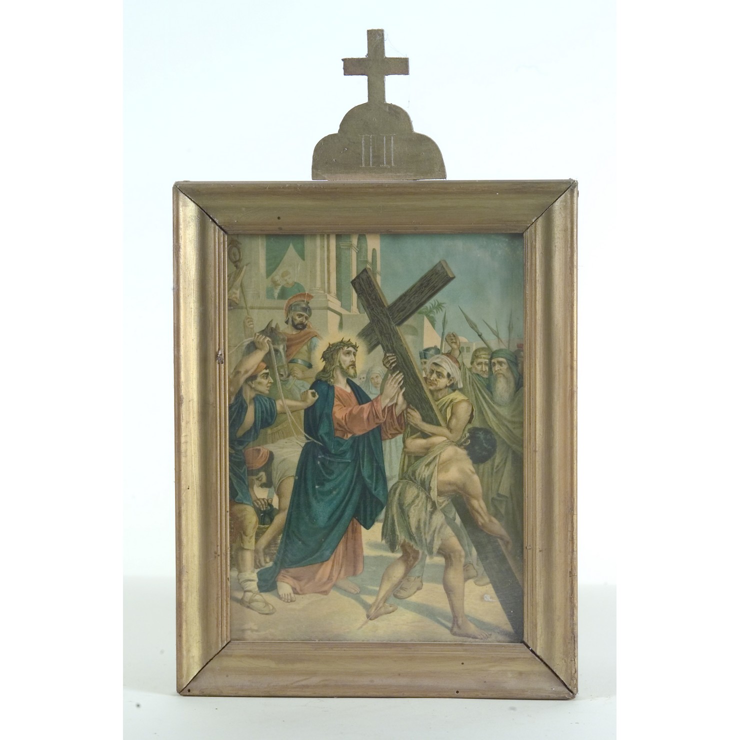 stazione II: Gesù caricato della croce (stampa a colori, serie) - bottega toscana (prima metà sec. XX)