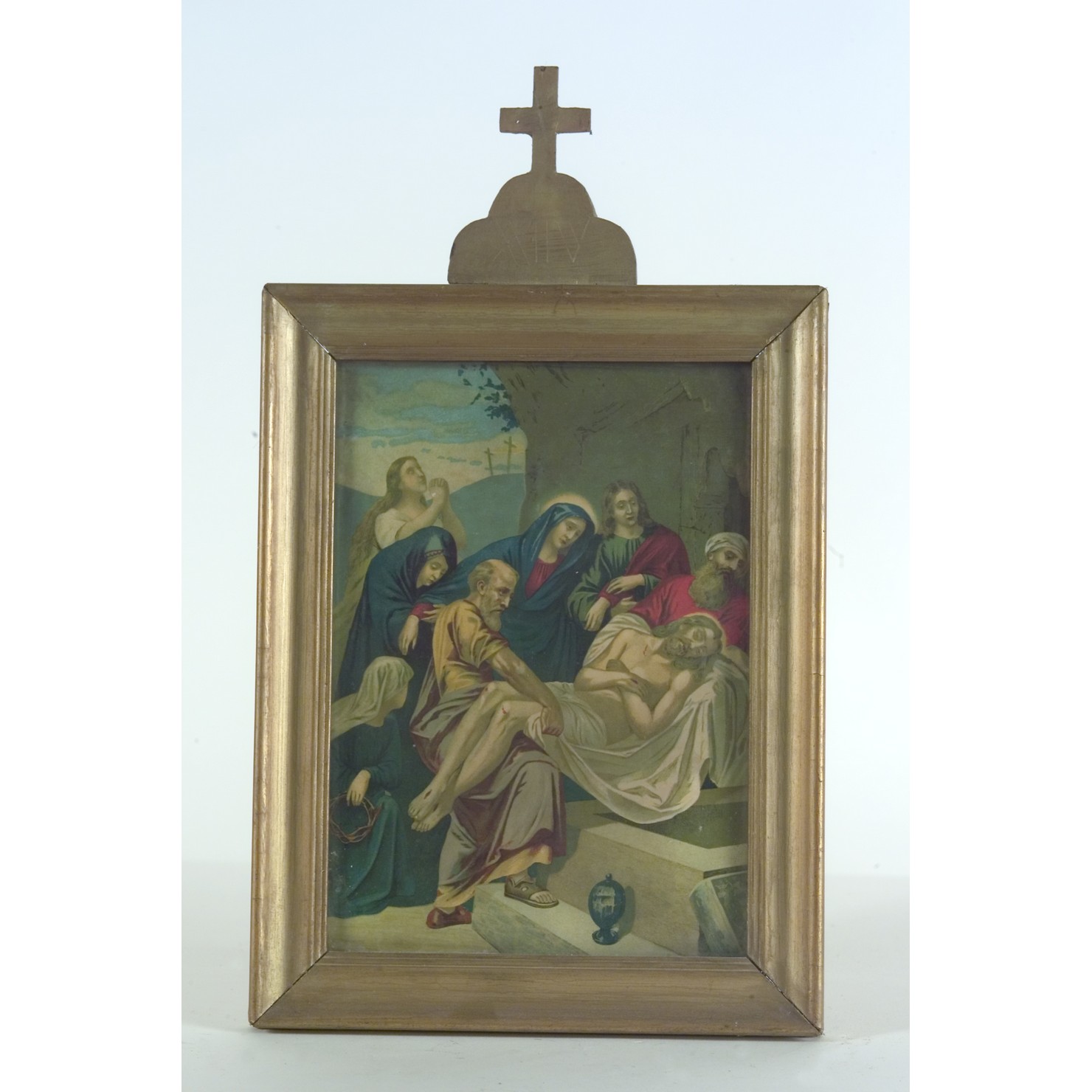 stazione XIV: Gesù deposto nel sepolcro (stampa a colori, serie) - bottega toscana (prima metà sec. XX)