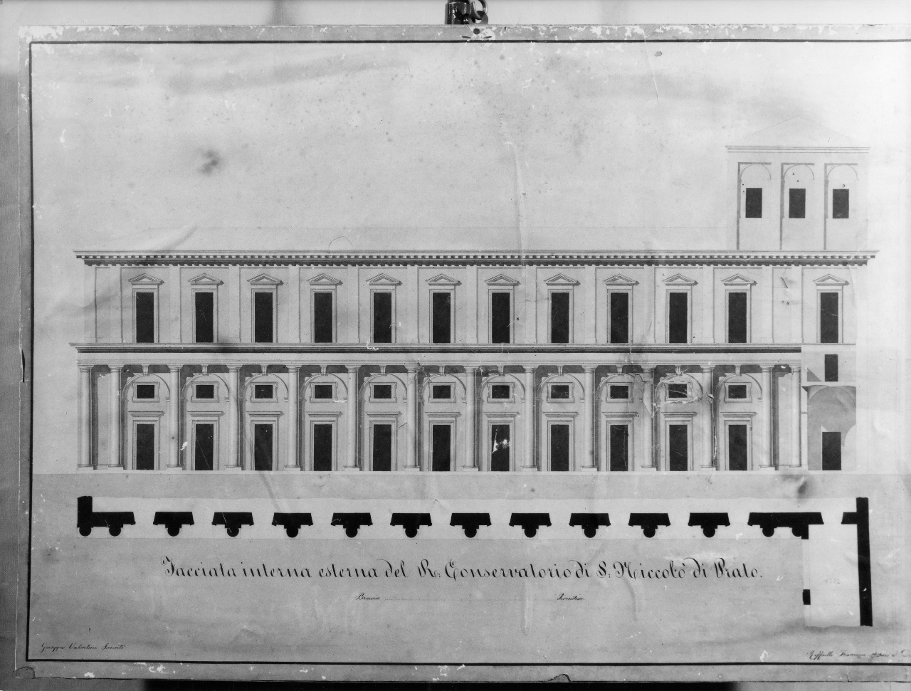 prospetto della facciata interna del Reale Conservatorio di San Niccolò (disegno) di Valentini Giuseppe, Francioni Raffaello (inizio sec. XIX)