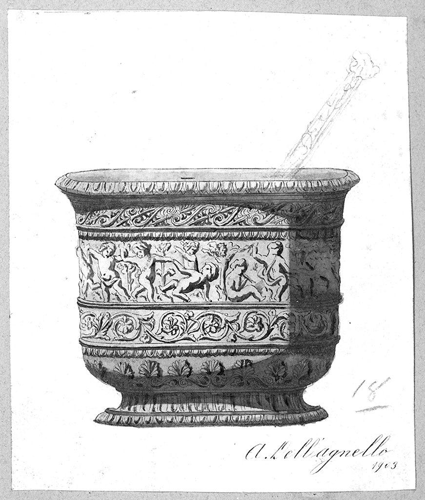mortaio con pestello (disegno) di Dell'Agnello Artidoro (sec. XX)