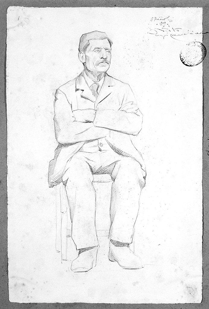 figura maschile seduta (disegno) di Piccioli Gaetano (sec. XX)