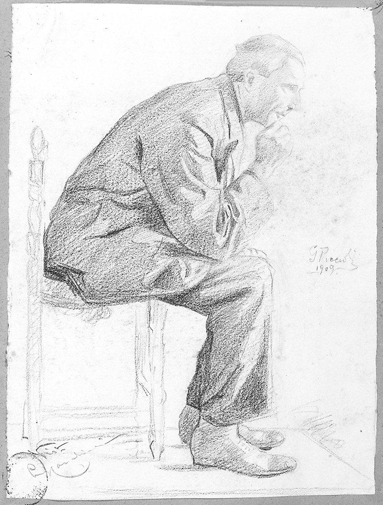 figura maschile seduta (disegno) di Piccioli Gaetano (sec. XX)
