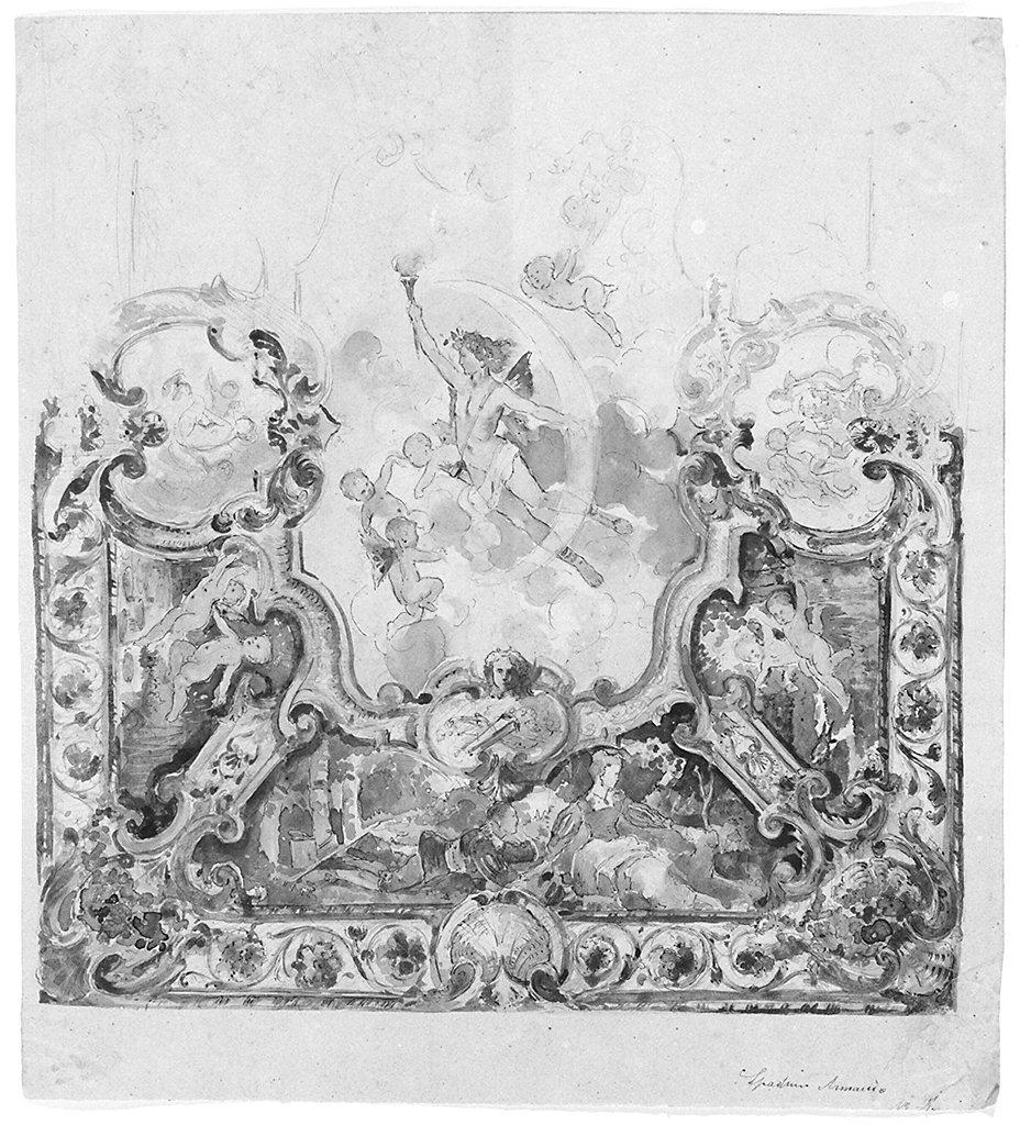 cornice architettonica con motivi decorativi e figure (disegno) di Spadini Armando (secc. XIX/ XX)