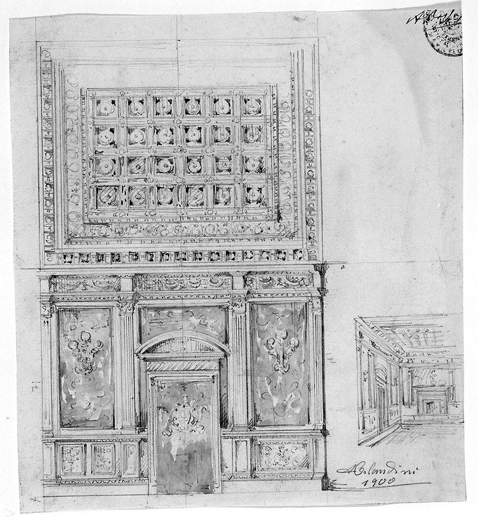 motivi decorativi a cassettoni (disegno) di Calandini A (sec. XX)