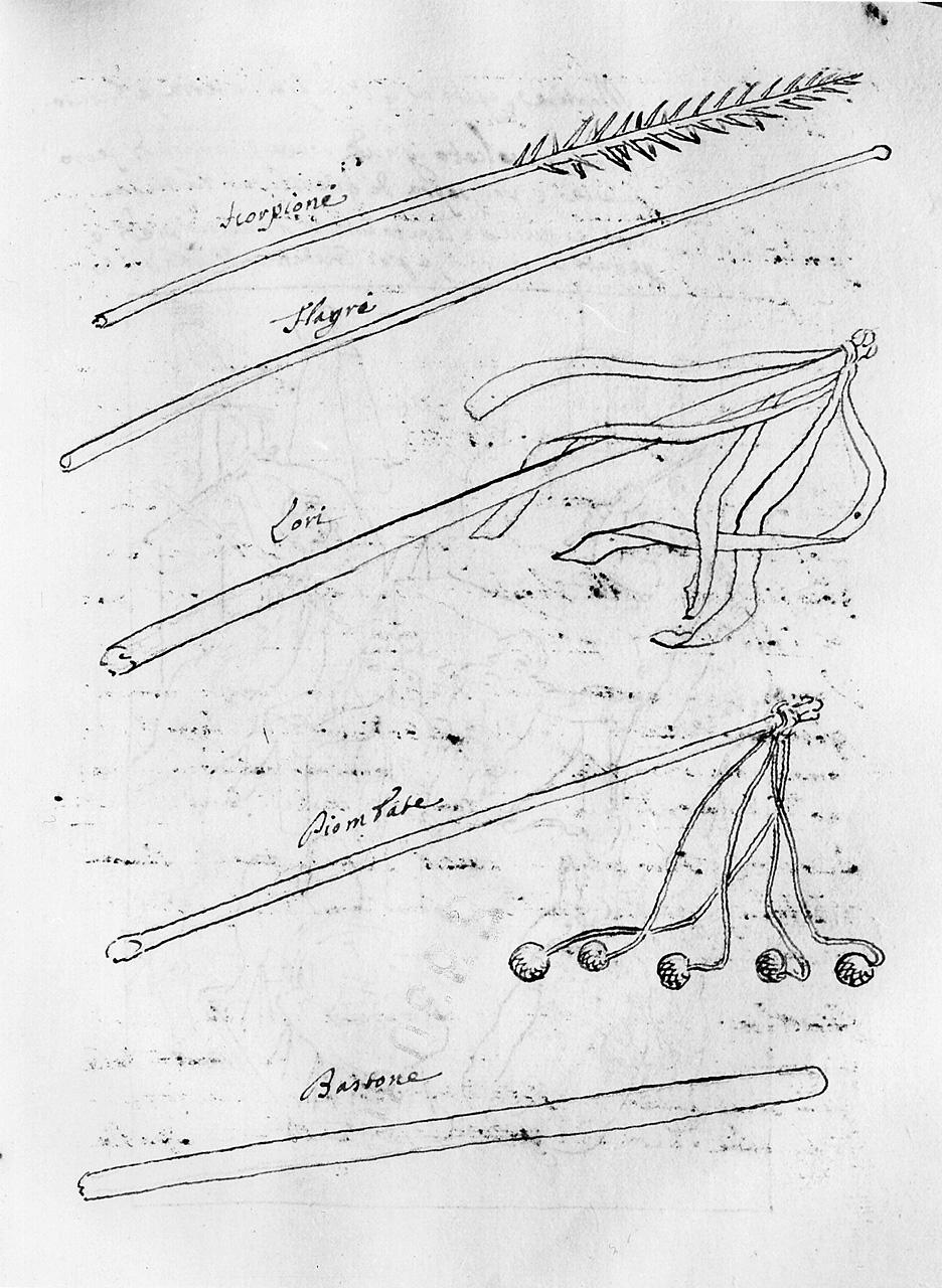 strumenti di martirio (disegno) di Carlini Alberico (sec. XVIII)