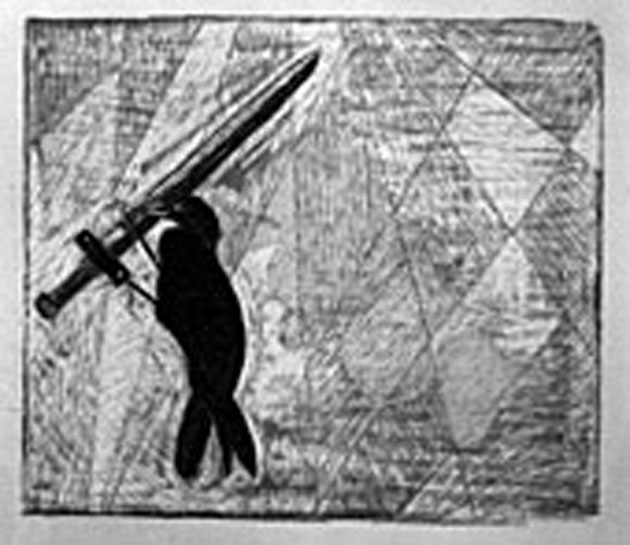 corvo con spada (disegno) di Stappo Piero (seconda metà sec. XX)