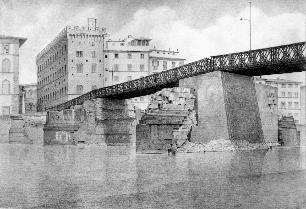 veduta del ponte a S. Trinita a Firenze (disegno) di Zumkeller Luigi (sec. XX)