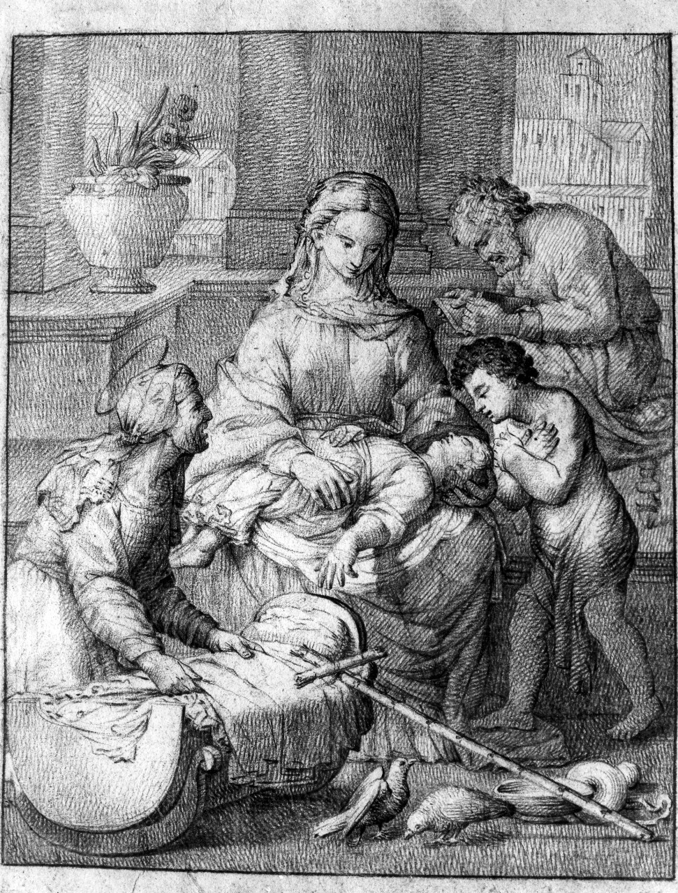 Sacra Famiglia con San Giovannino e Sant'Elisabetta (disegno preparatorio) - ambito toscano (sec. XVIII)