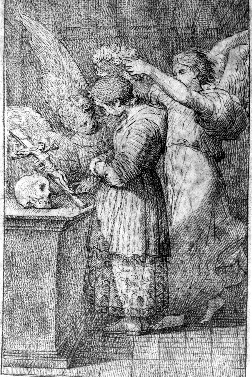 Santa Cecilia incoronata da un angelo (disegno, serie) - ambito toscano (sec. XVIII)