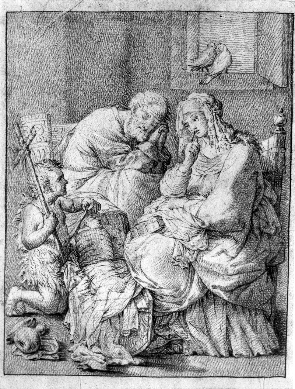 Sacra Famiglia con San Giovanni Battista bambino (disegno) - ambito toscano (sec. XVIII)