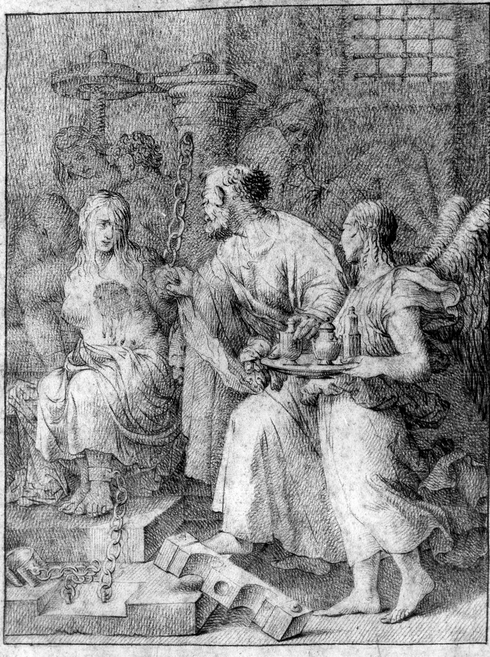 San Pietro risana le ferite di Sant'Agata (disegno, serie) - ambito toscano (sec. XVIII)