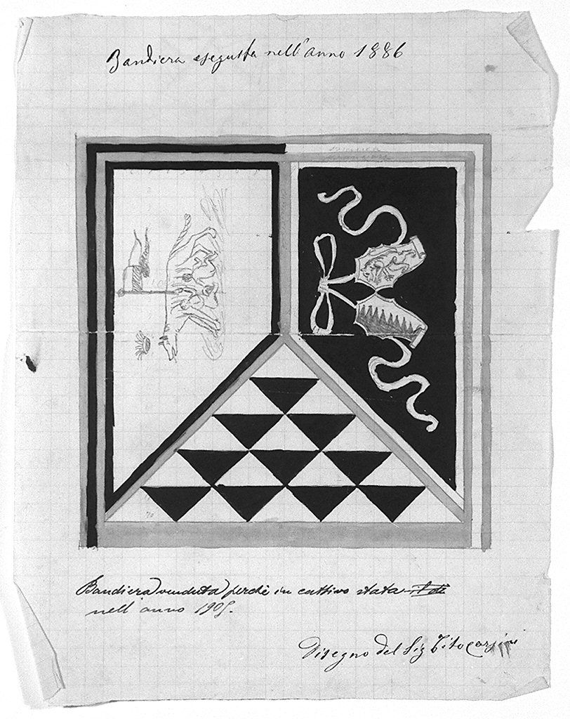 bandiera della contrada della Lupa (disegno) di Corsini Tito (sec. XIX)