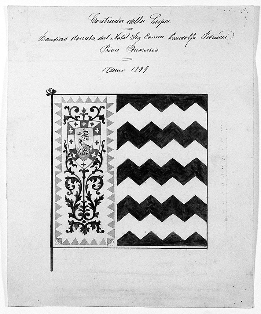 bandiera della contrada della Lupa (disegno) di Bargagli Petrucci Fabio (sec. XIX)